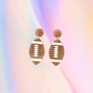 FASHION SPARKLE FOOTBALL EARRINGS SPORTS JEWELRY BROWN & WHITE CUTE